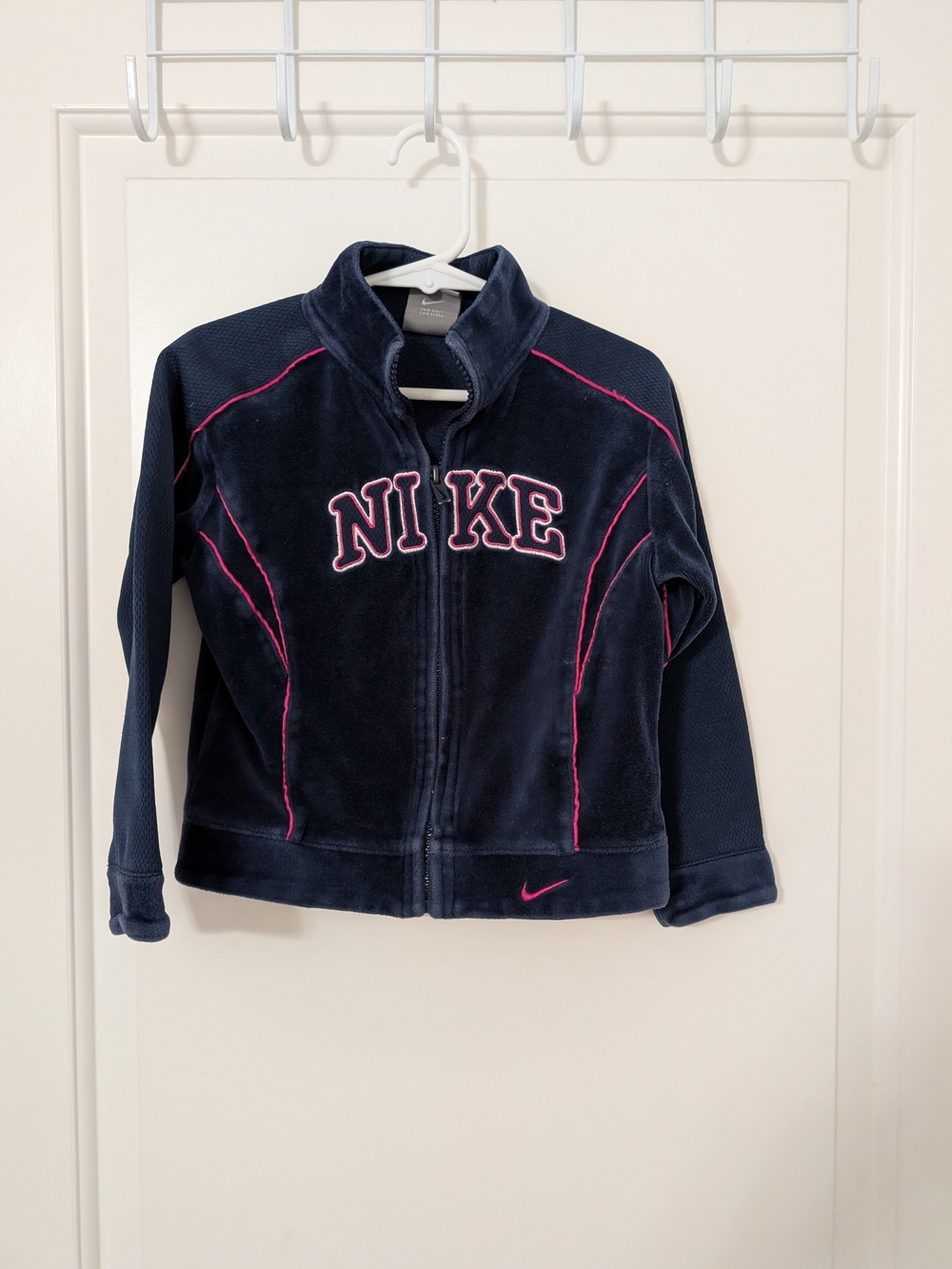 Nike Girls 4T Navy Pink Velour Full Zip Track Jacket Y2K Retro
